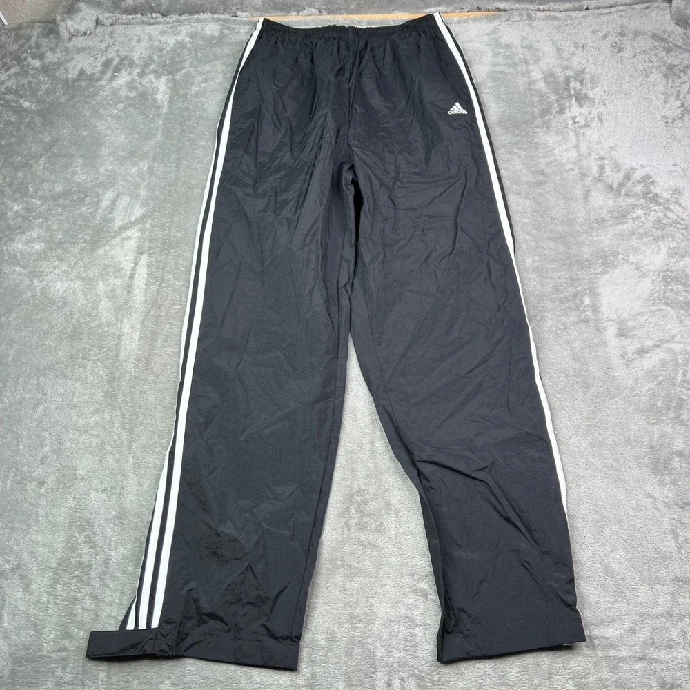 VTG Adidas Track Pants Mens Large Black Striped Nylon Ankle Zip Athletic Warmup